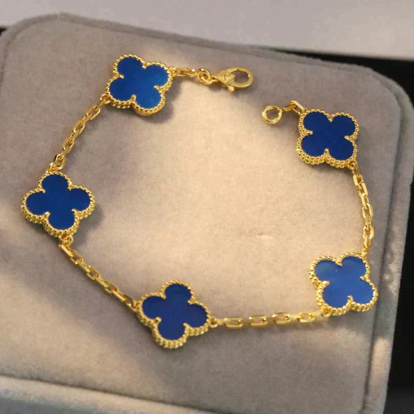 [Royal]CLOVER 5 MOTIFS BLUE AGATE BRACELET