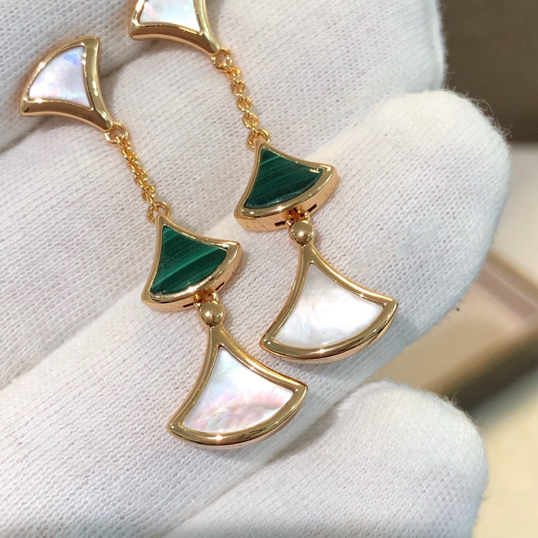 [Royal]DREAM EARRINGS 3 MOTIFS MALACHITE MOP PINK GOLD