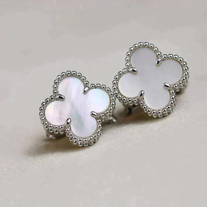 [Royal]CLOVER MEDIUM 1 MOTIFS  WHITE MOP EARRINGS SILVER