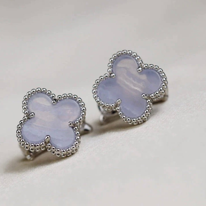 [Royal]CLOVER MEDIUM 1 MOTIFS  WHITE MOP EARRINGS SILVER