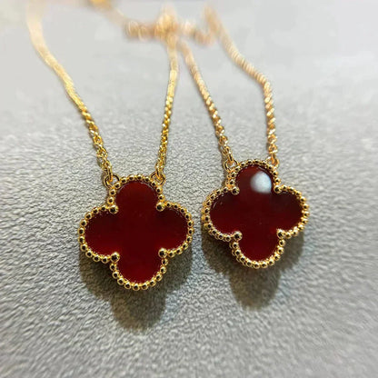 [Royal]CLOVER 15MM CARNELIAN SINGLE FLOWER NECKLACE