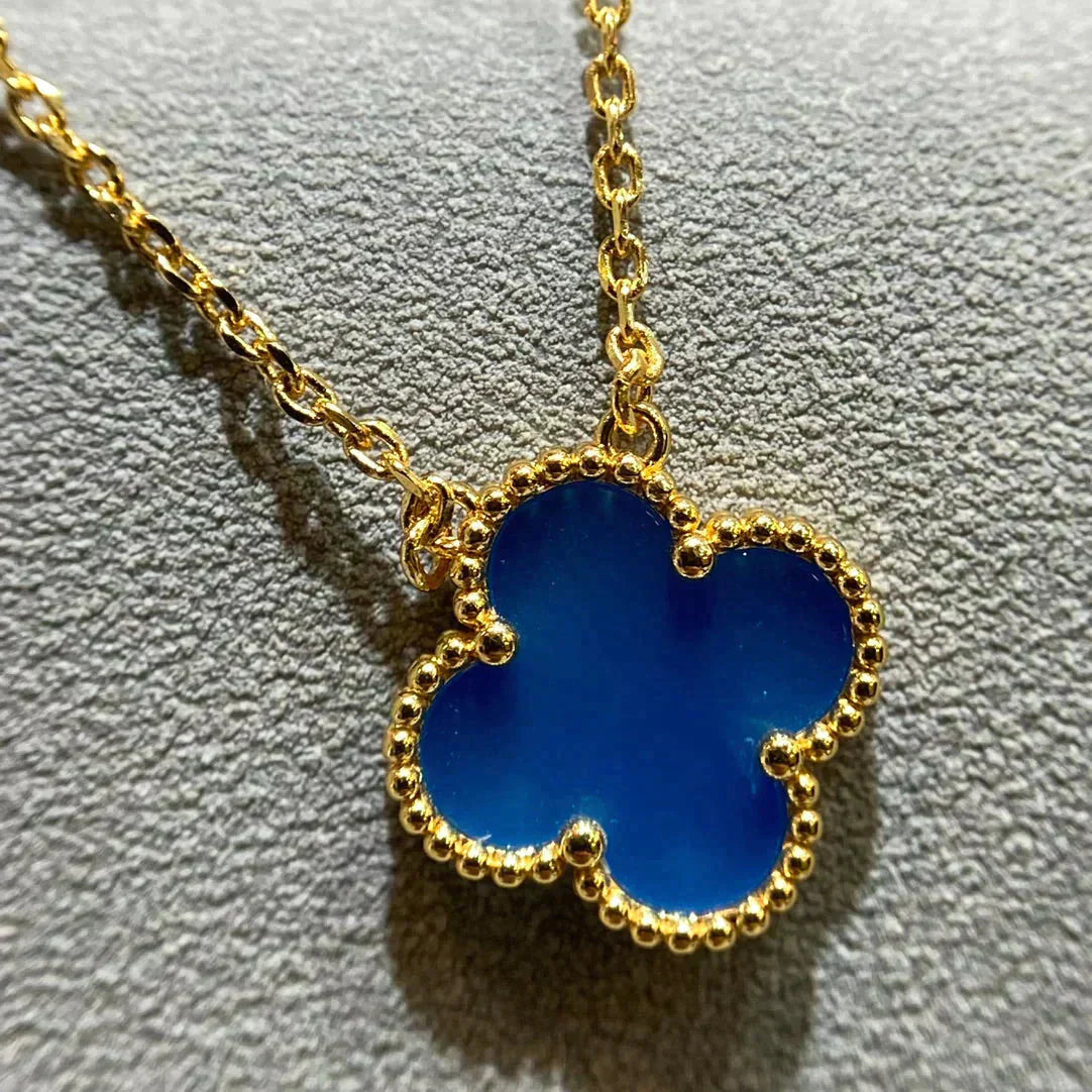 [Royal]CLOVER 15MM BLUE AGATE NECKLACE