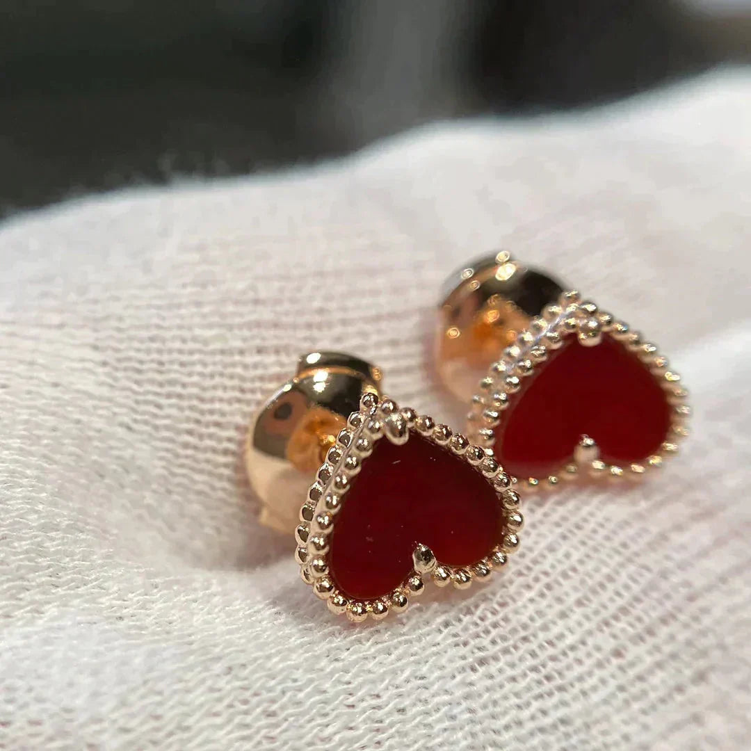 [Royal]HEART CARNELIAN STUD EARRINGS