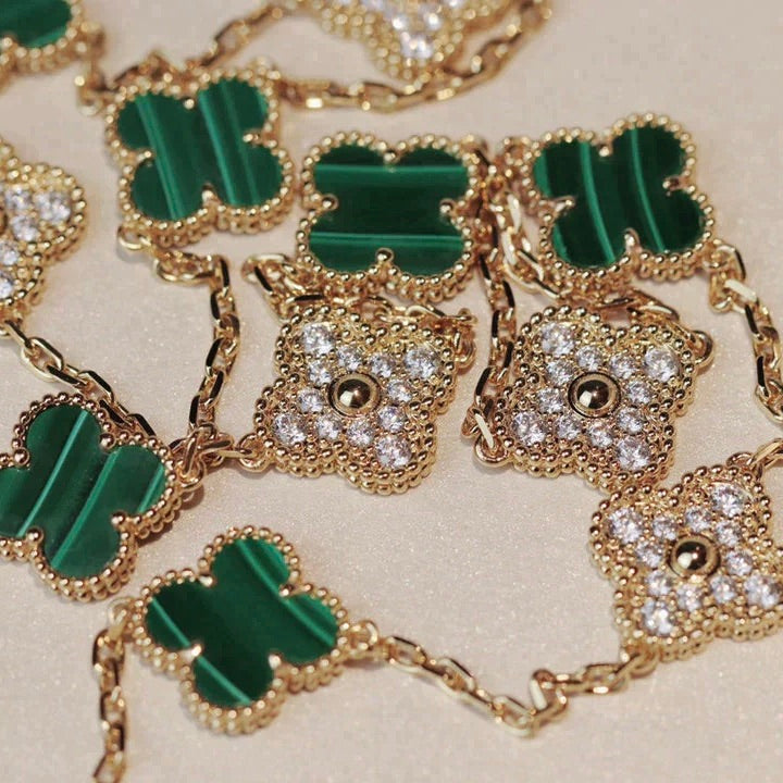 [Royal]CLOVER 20 MOTIFS MALACHITE DIAMOND NECKLACE