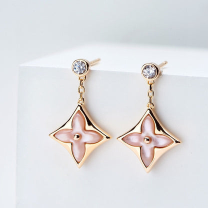 [Royal]DOUBLE STAR PINK GOLD MOP DROP EARRINGS