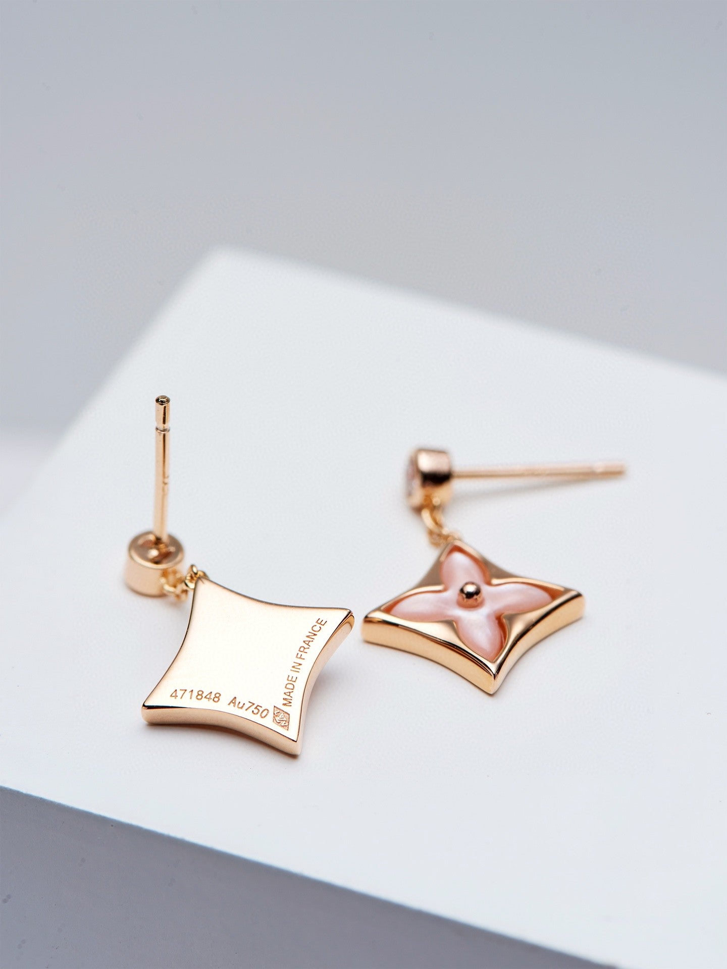 [Royal]DOUBLE STAR PINK GOLD MOP DROP EARRINGS