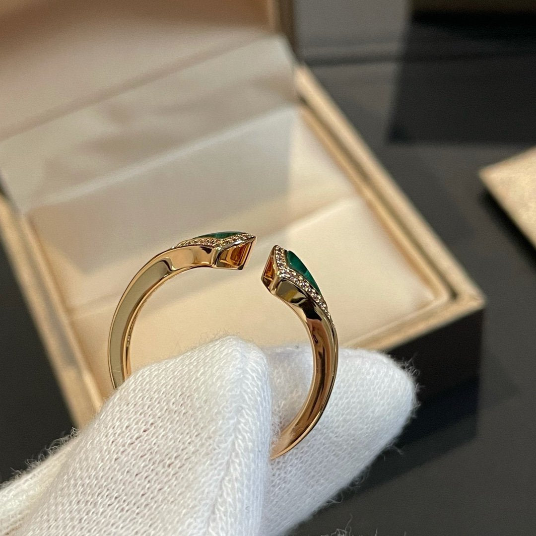 [Royal]DREAM MALACHITE DIAMOND OPEN RING