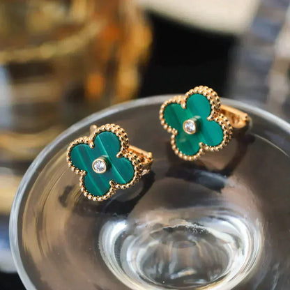 [Royal]CLOVER MEDIUM 1 MOTIFS MALACHITE DIAMOND EARRINGS