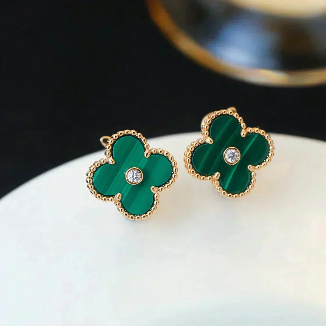 [Royal]CLOVER MEDIUM 1 MOTIFS MALACHITE DIAMOND EARRINGS