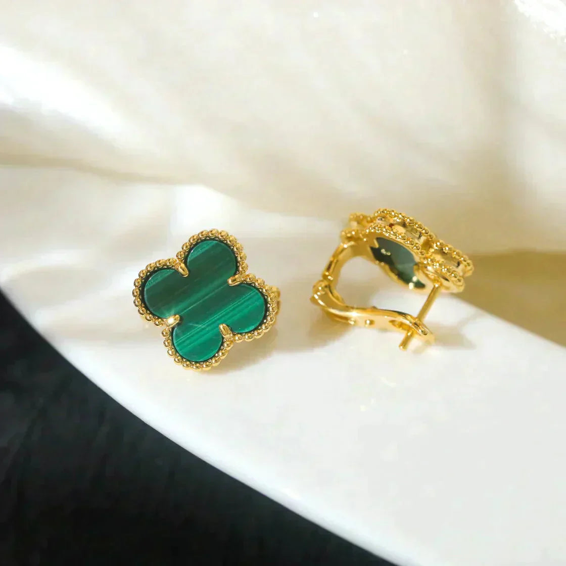 [Royal]CLOVER MEDIUM 1 MOTIFS MALACHITE  EARRINGS