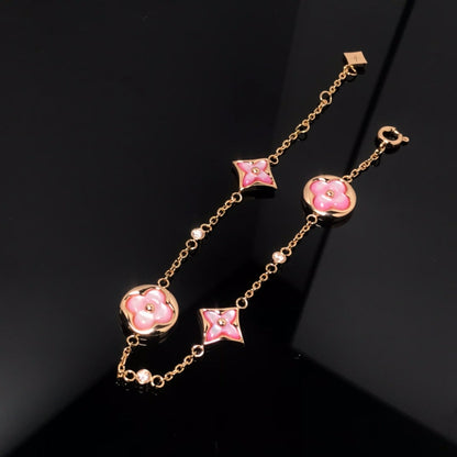 [Royal]STAR AND SUN 4 MOTIF PINK MOP PINK GOLD BRACELET