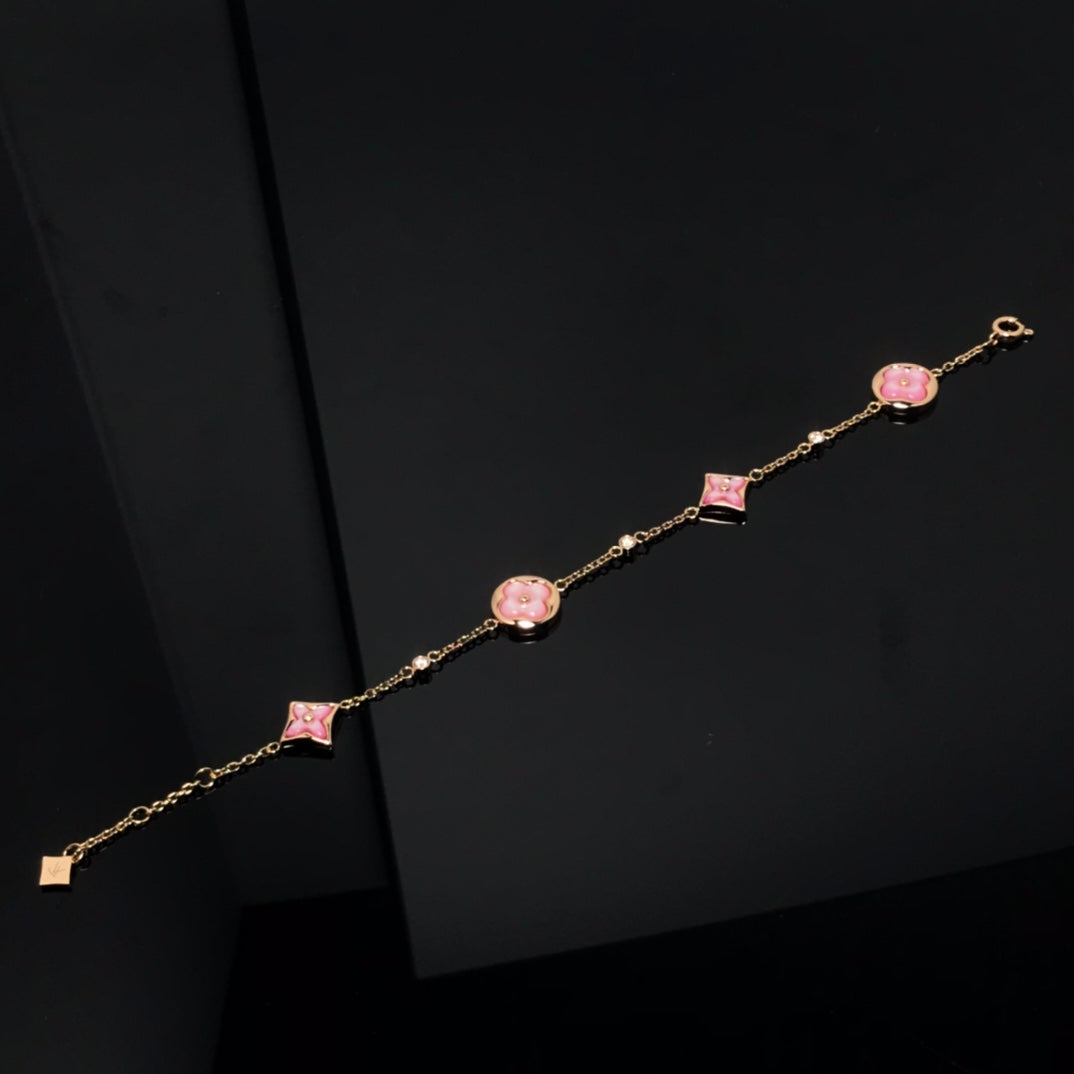 [Royal]STAR AND SUN 4 MOTIF PINK MOP PINK GOLD BRACELET