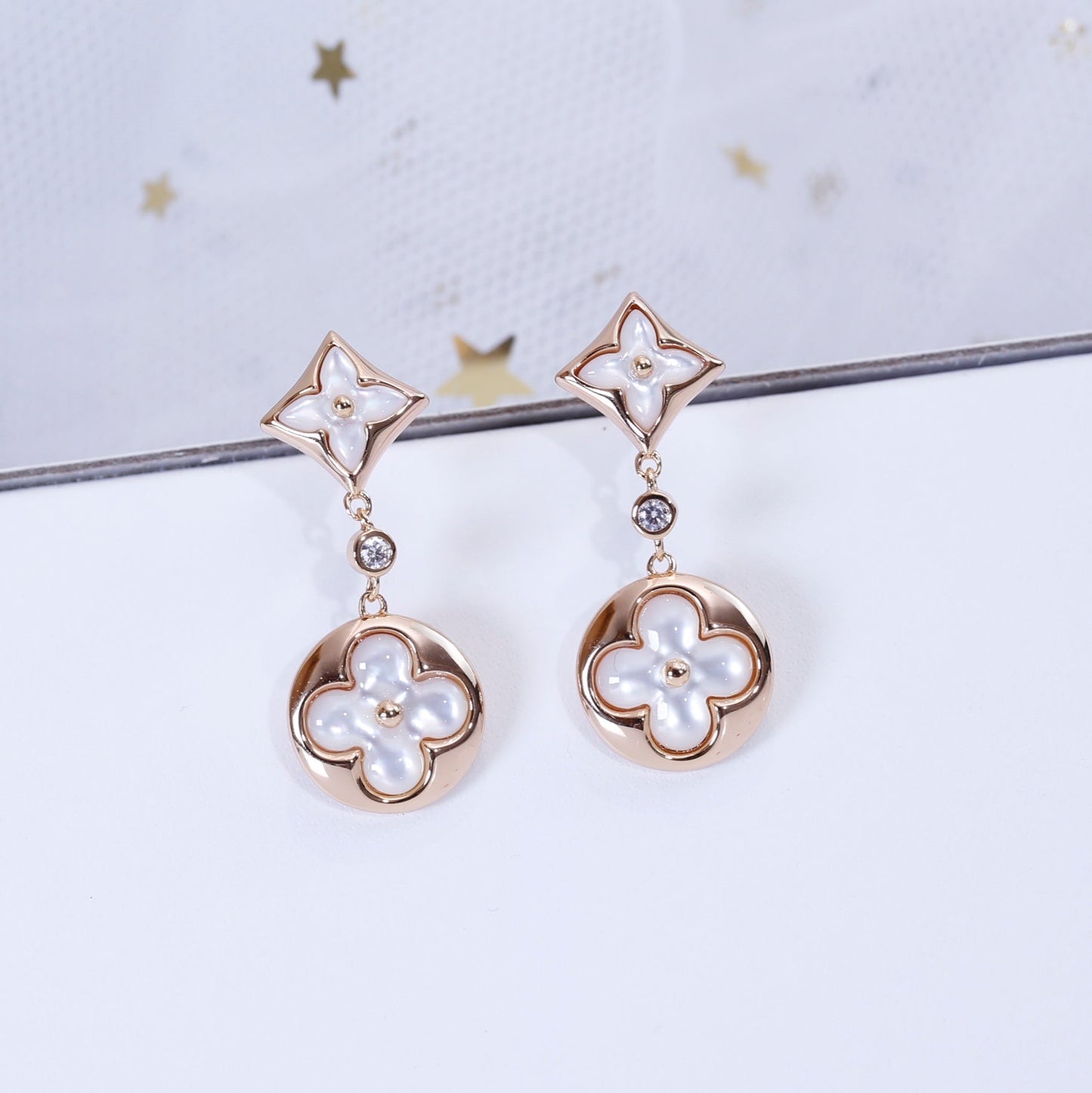 [Royal]STAR AND SUN PINK GOLD MOP DROP EARRINGS