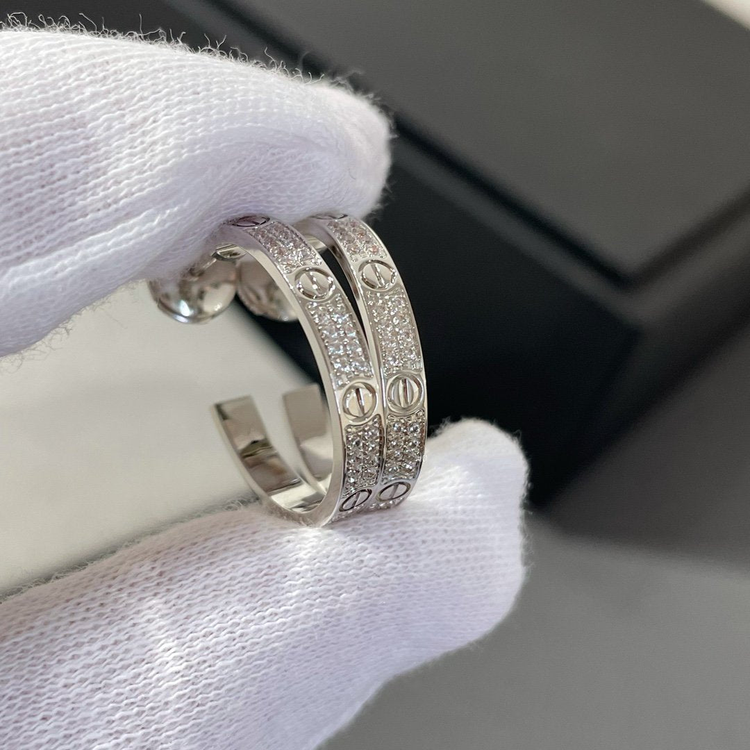 [Royal]LOVE DIAMOND SILVER HOOP EARRINGS