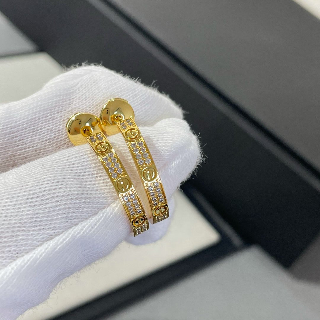 [Royal]LOVE DIAMOND GOLD HOOP EARRINGS