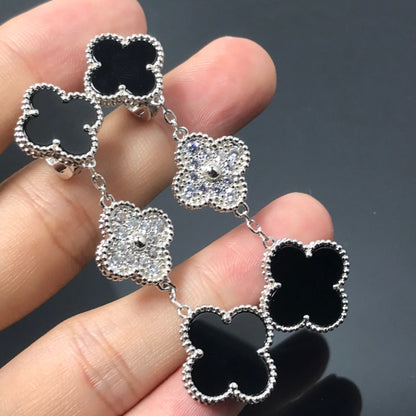 [Royal]CLOVER 3 MOTIF DIAMOND ONYX SILVER EARRINGS