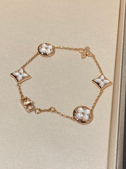 [Royal]STAR AND SUN 5 MOTIF MOP PINK GOLD BRACELET