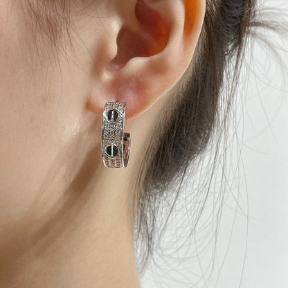 [Royal]LOVE CERAMIC DIAMOND PAVED SILVER EARRINGS