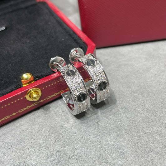 [Royal]LOVE CERAMIC DIAMOND PAVED SILVER EARRINGS