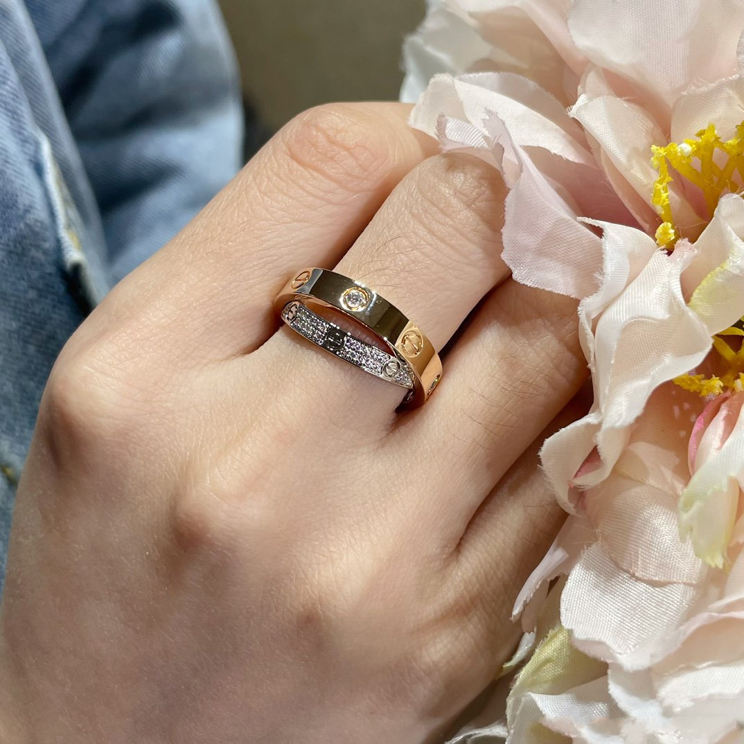 [Royal]LOVE PINK GOLD SILVER DIAMOND DOUBLE RING