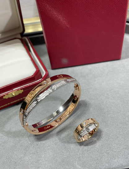 [Royal]LOVE PINK GOLD SILVER DIAMOND DOUBLE RING