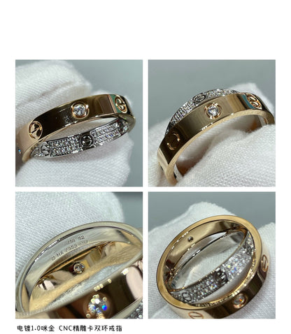 [Royal]LOVE PINK GOLD SILVER DIAMOND DOUBLE RING