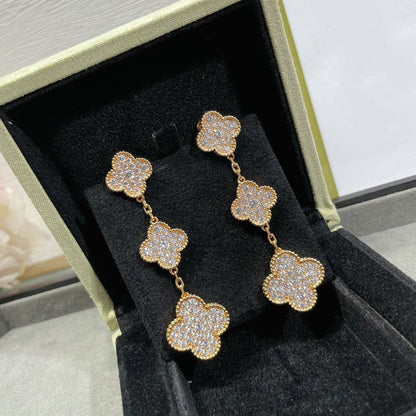 [Royal]CLOVER 3 MOTIFS DIAMOND PAVED ROSE GOLD EARRINGS