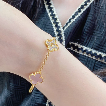 [Royal]CLOVER 5 MOTIF DIAMOND PINK MOP PINK GOLD BRACELET