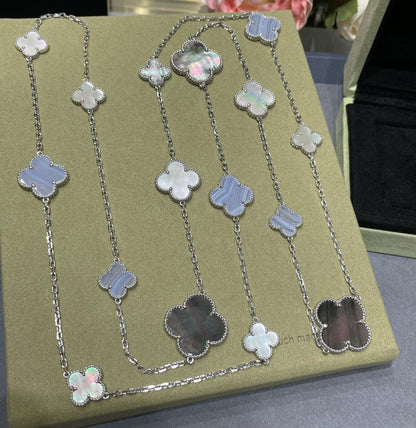 [Royal]CLOVER 16 MOTIF CHALCEDONY MOP SILVER NECKLACE