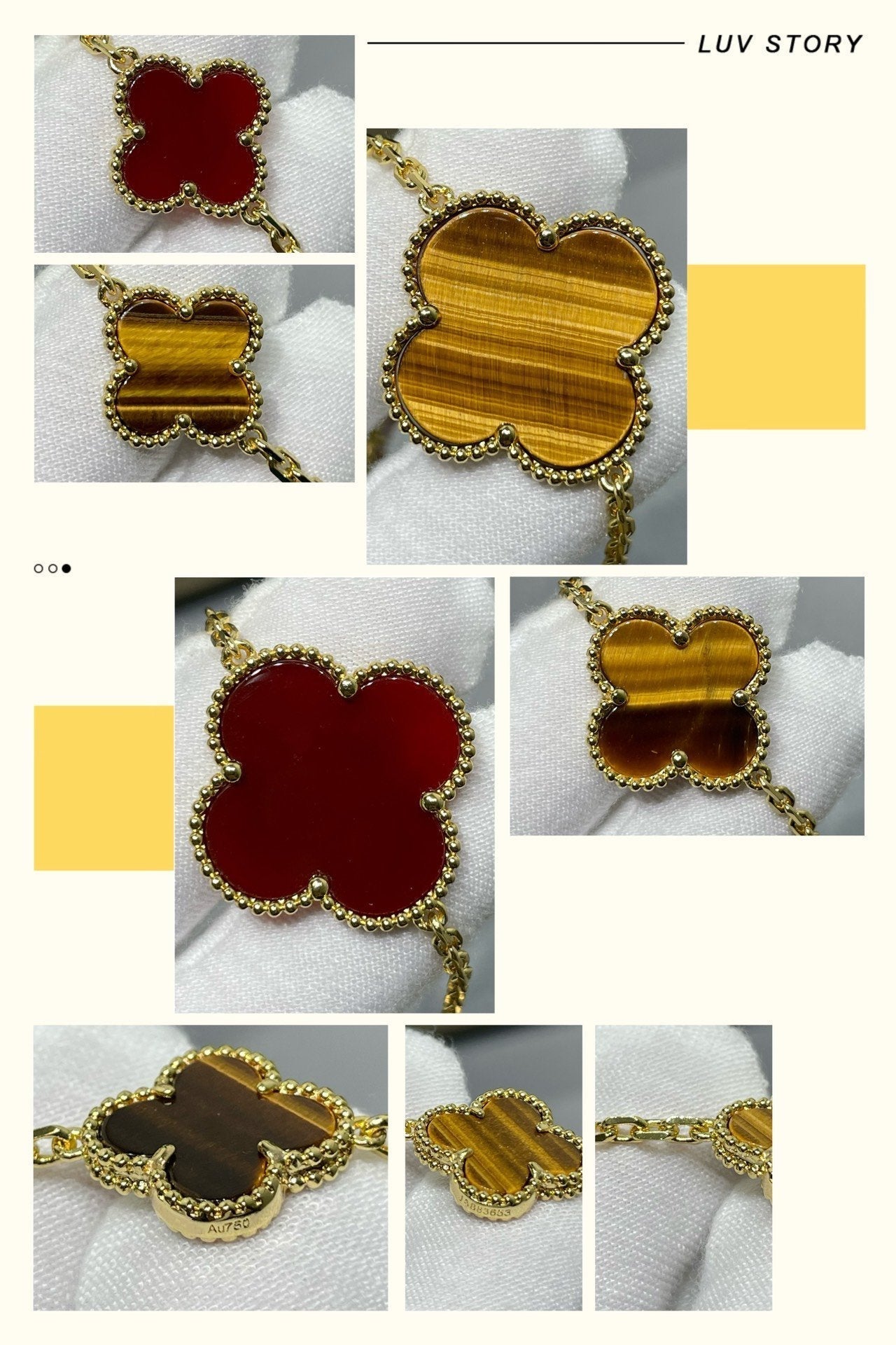 [Royal]CLOVER 16 MOTIF CARNELIAN TIGER EYE ROSE GOLD NECKLACE