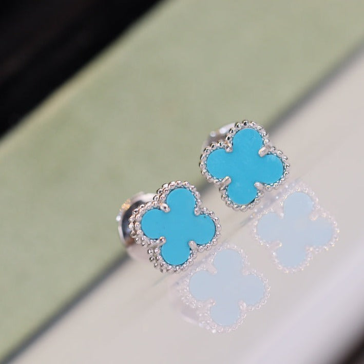 [Royal]CLOVER MINI TURQUOISE SILVER STUD EARRINGS