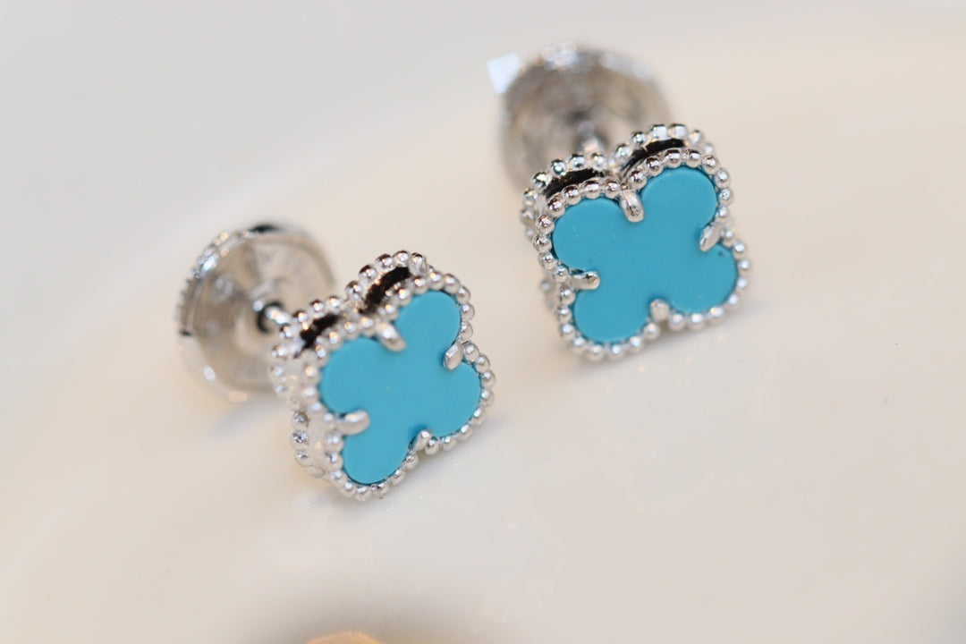 [Royal]CLOVER MINI TURQUOISE SILVER STUD EARRINGS