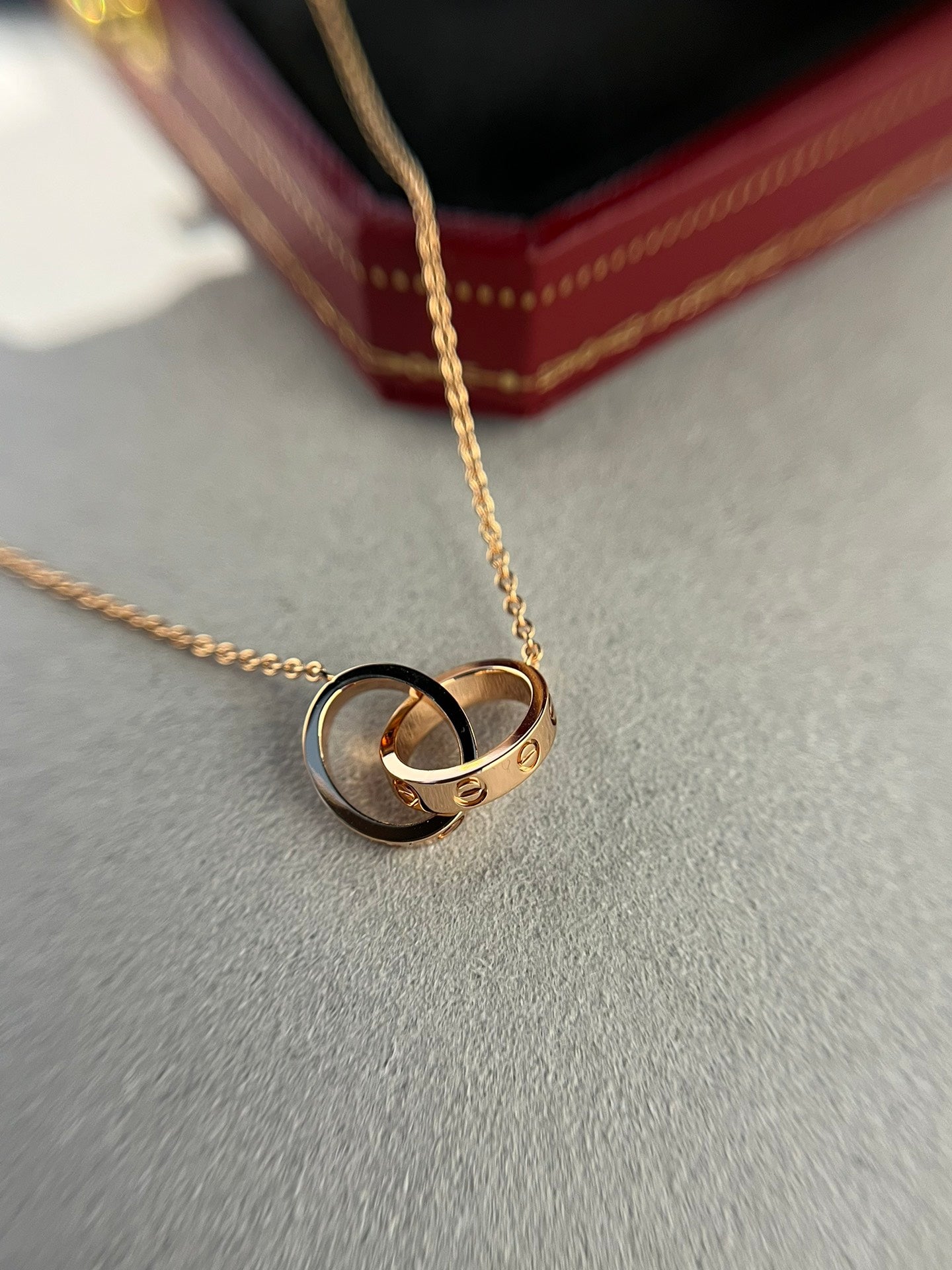 [Royal]LOVE NECKLACE DOUBLE RING PINK GOLD