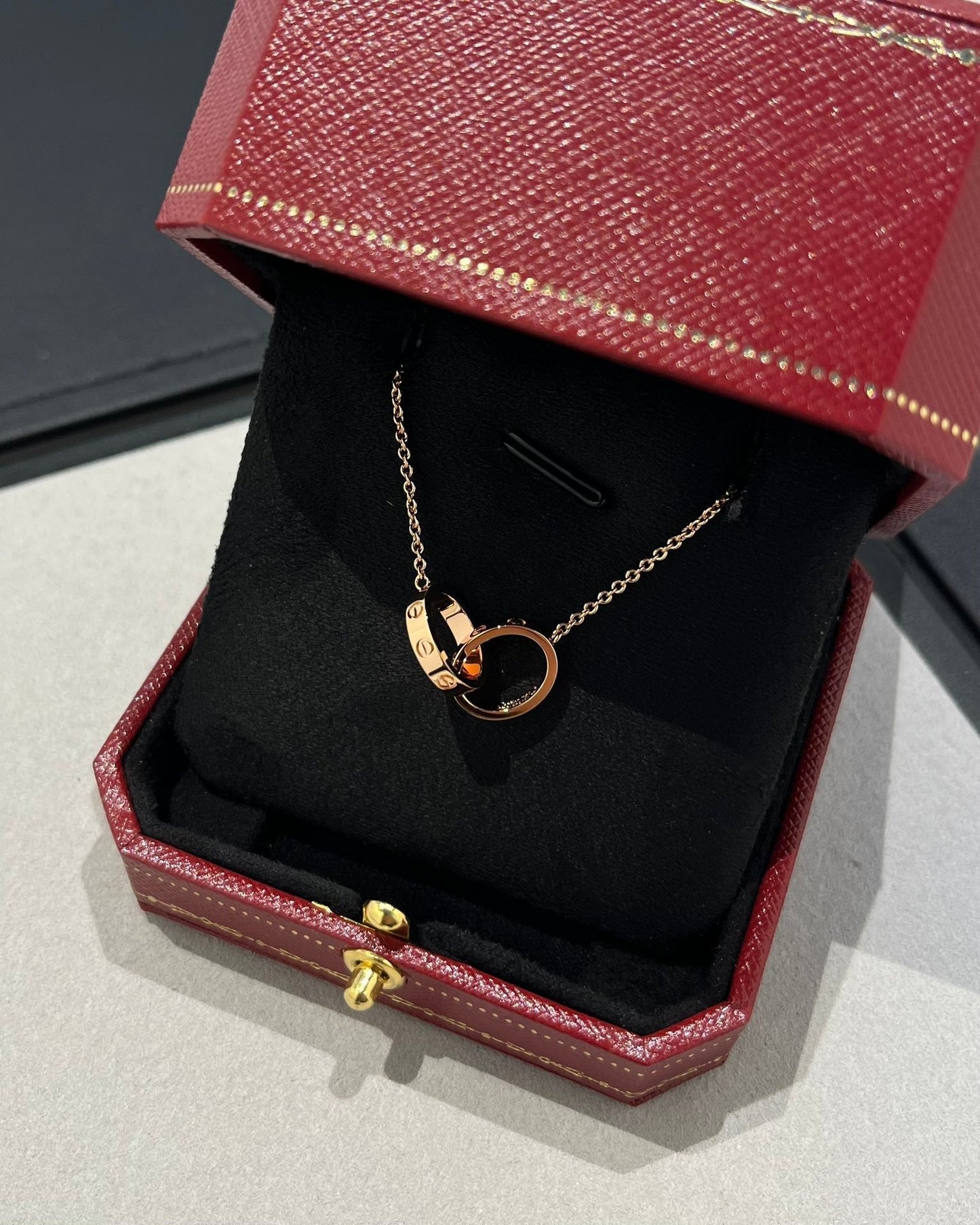 [Royal]LOVE NECKLACE DOUBLE RING PINK GOLD