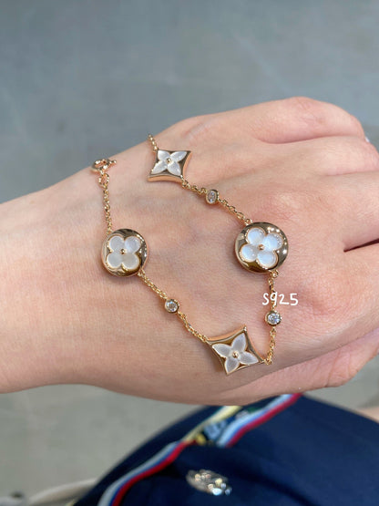 [Royal]STAR AND SUN 4 MOTIF WHITE MOP PINK GOLD BRACELET