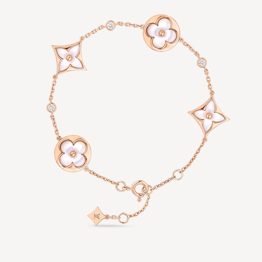 [Royal]STAR AND SUN 4 MOTIF WHITE MOP PINK GOLD BRACELET