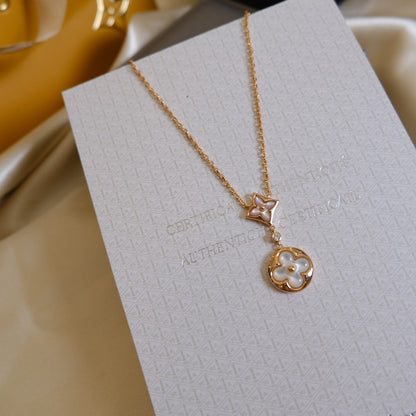 [Royal]STAR AND SUN WHITE MOP 2 MOTIF PINK GOLD NECKLACE