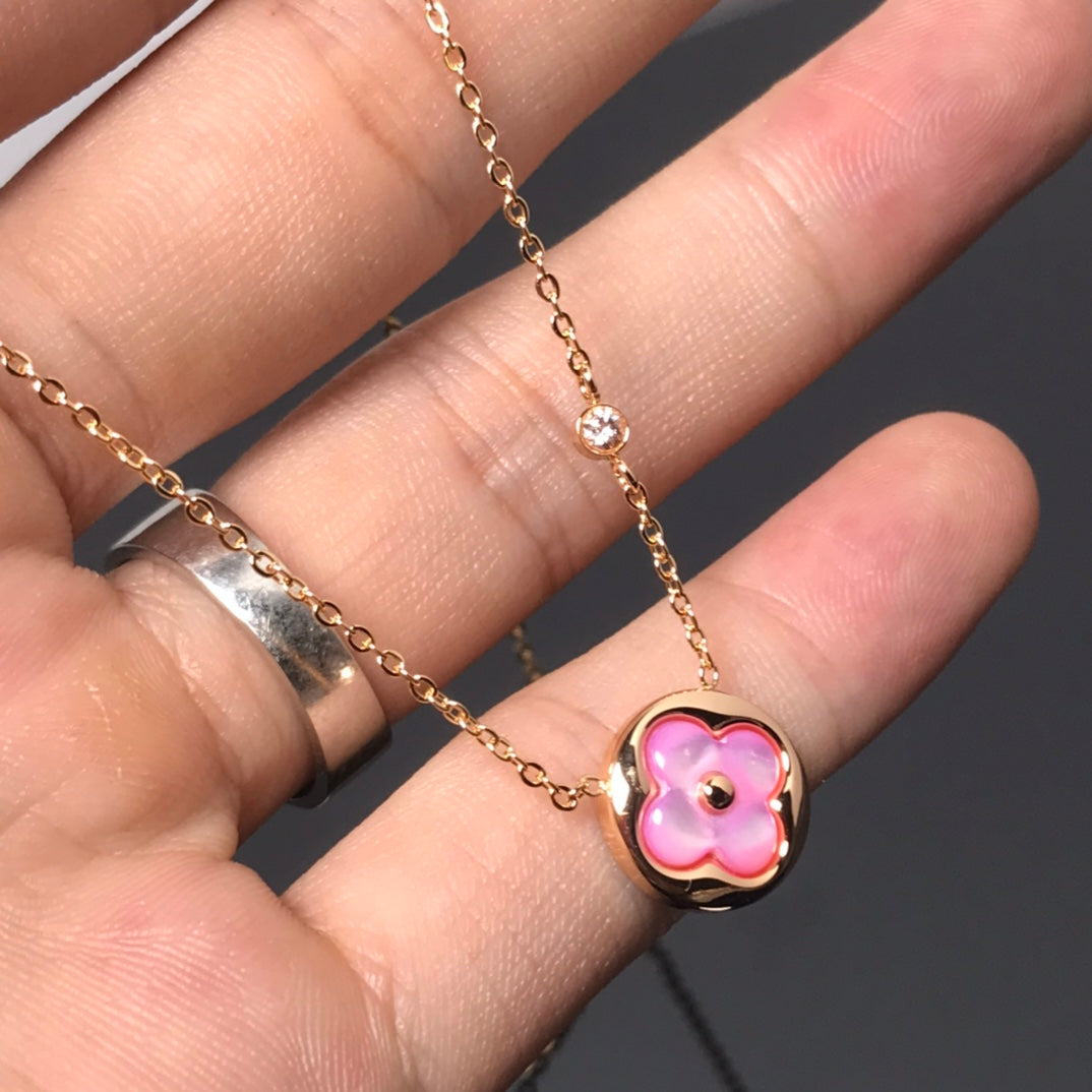 [Royal]COLOR BLOSSOM PINK MOP SUN GOLD NECKLACE