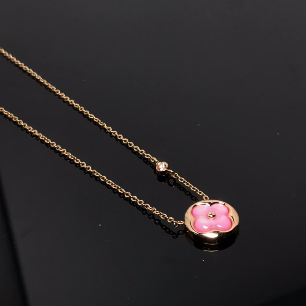 [Royal]COLOR BLOSSOM PINK MOP SUN GOLD NECKLACE