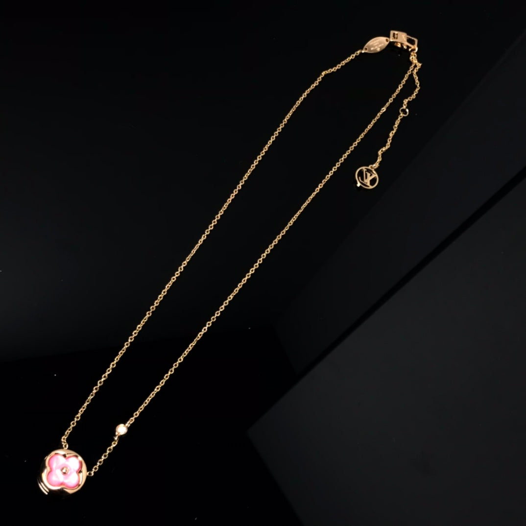 [Royal]COLOR BLOSSOM PINK MOP SUN GOLD NECKLACE