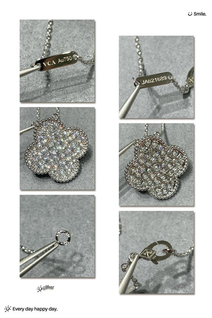 [Royal]CLOVER 25MM LARGE PENDANT DIAMOND PAVED SILVER NECKLACE