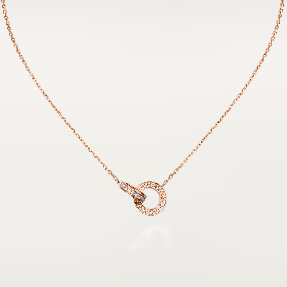 [Royal]LOVE 7.6MM NECKLACE ROSE GOLD AND SILVER  FULL DIAMOND