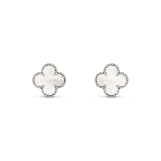 [Royal]CLOVER MEDIUM 1 MOTIFS  WHITE MOP EARRINGS SILVER