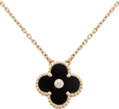 [Royal]CLOVER 15MM DIAMOND ONYX NECKLACE