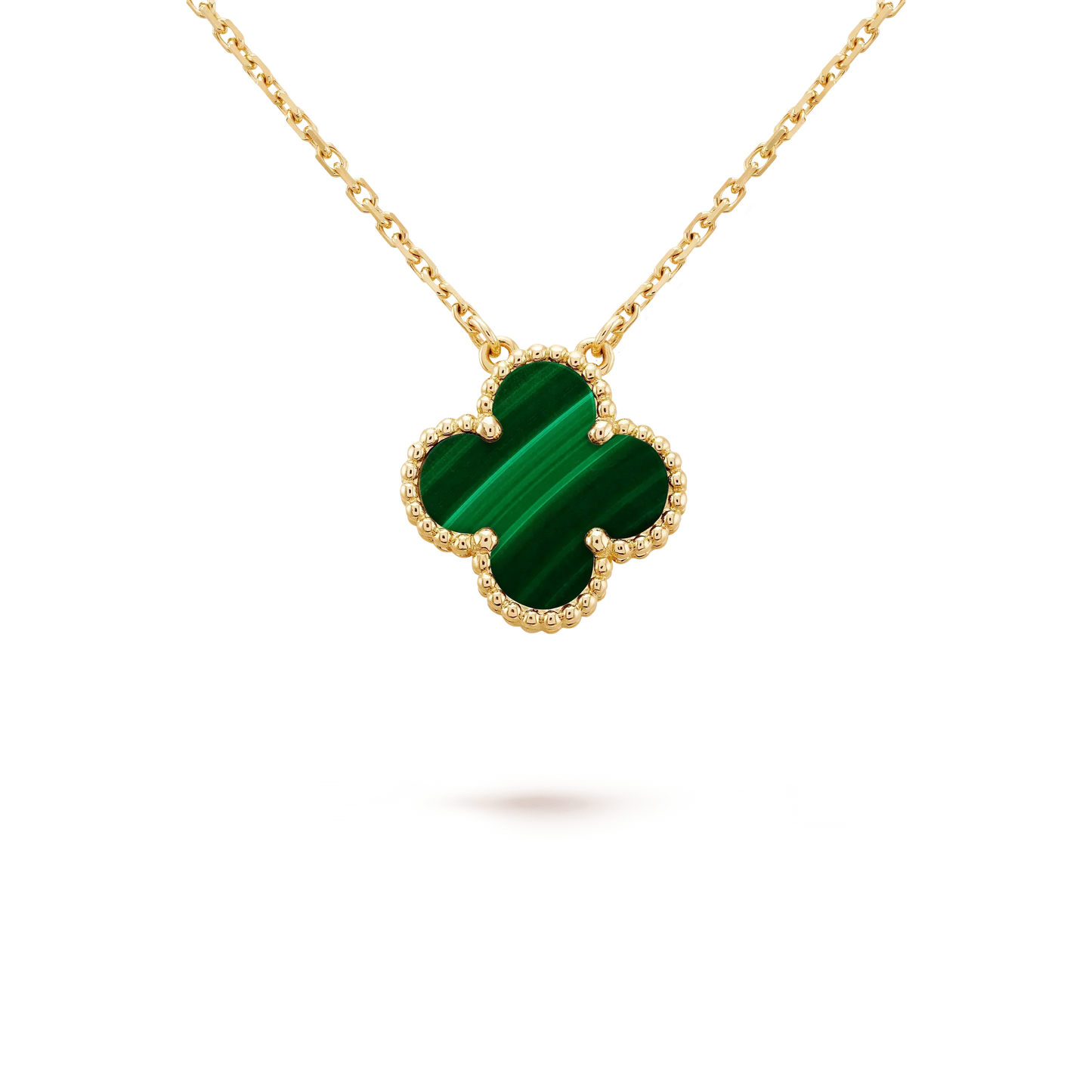 [Royal]CLOVER 15MM MALACHITE SINGLE FLOWER  NECKLACE