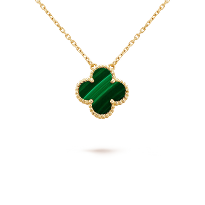 [Royal]CLOVER 15MM MALACHITE SINGLE FLOWER  NECKLACE