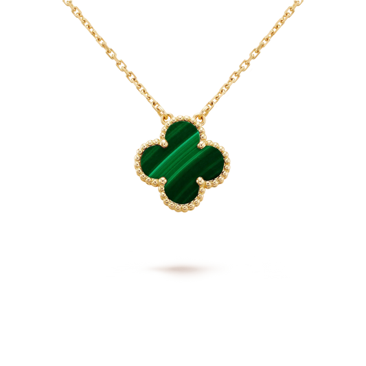 [Royal]CLOVER 15MM MALACHITE SINGLE FLOWER  NECKLACE