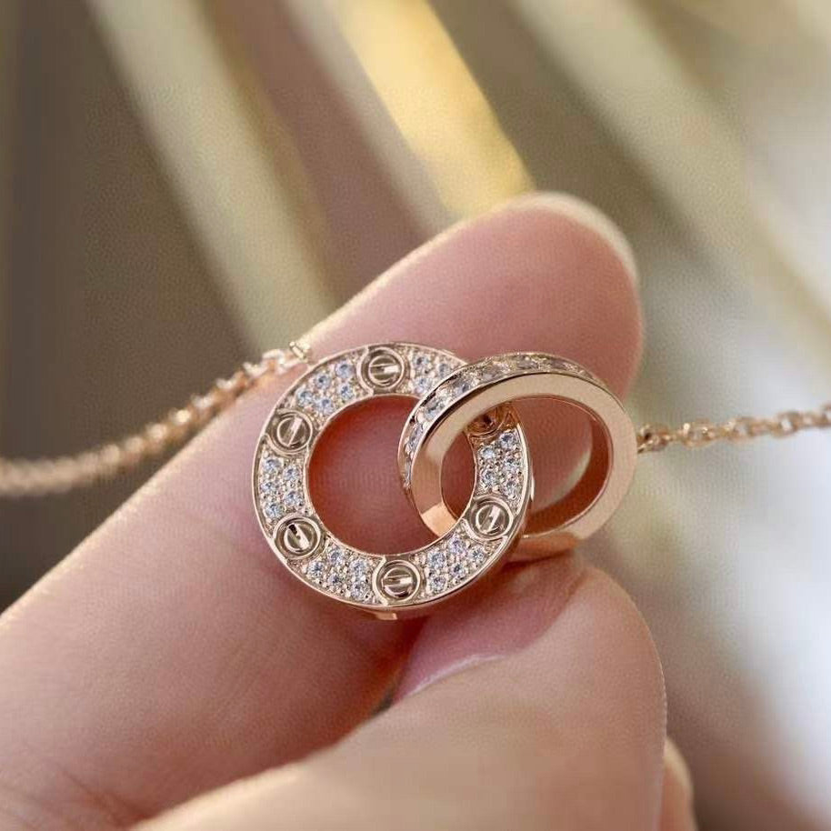 [Royal]LOVE 7.6MM NECKLACE ROSE GOLD AND SILVER  FULL DIAMOND