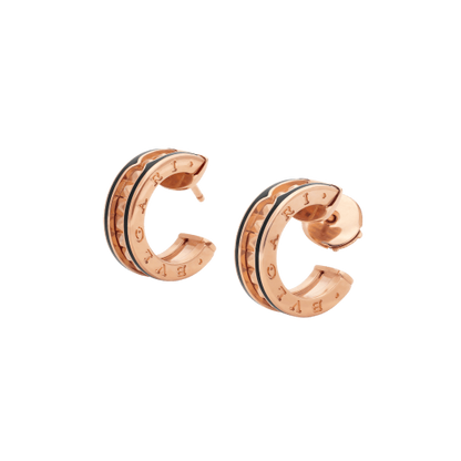 [Royal]ZERO 1 ROCK PINK GOLD EARRINGS WITH STUDDED SPIRAL AND BLACK CERAMIC