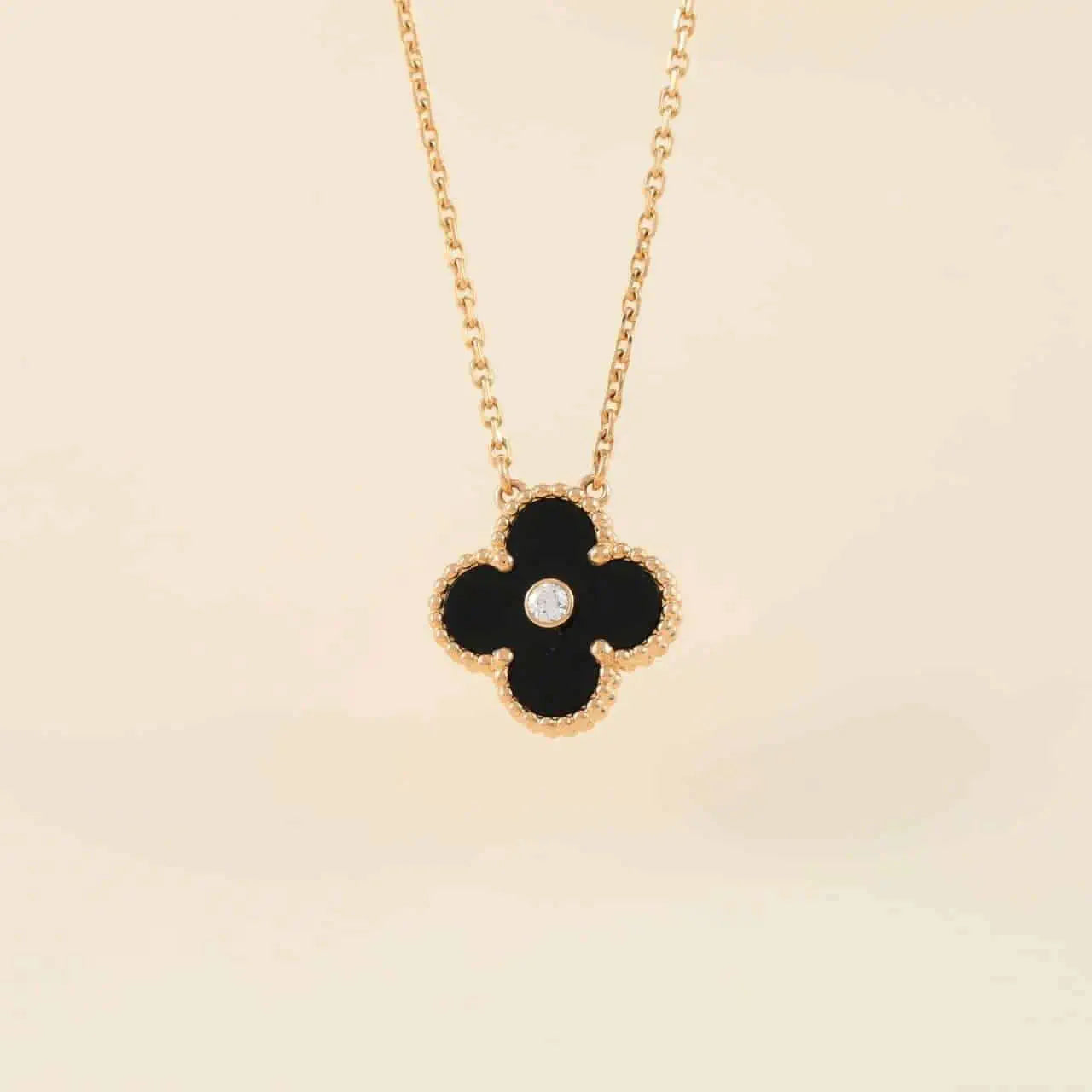 [Royal]CLOVER 15MM DIAMOND ONYX NECKLACE